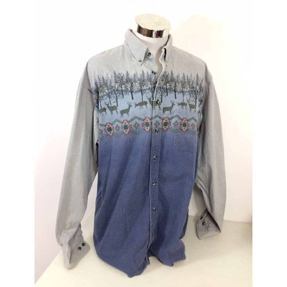 Cabelas Flannel Deer Shirt Mens XL